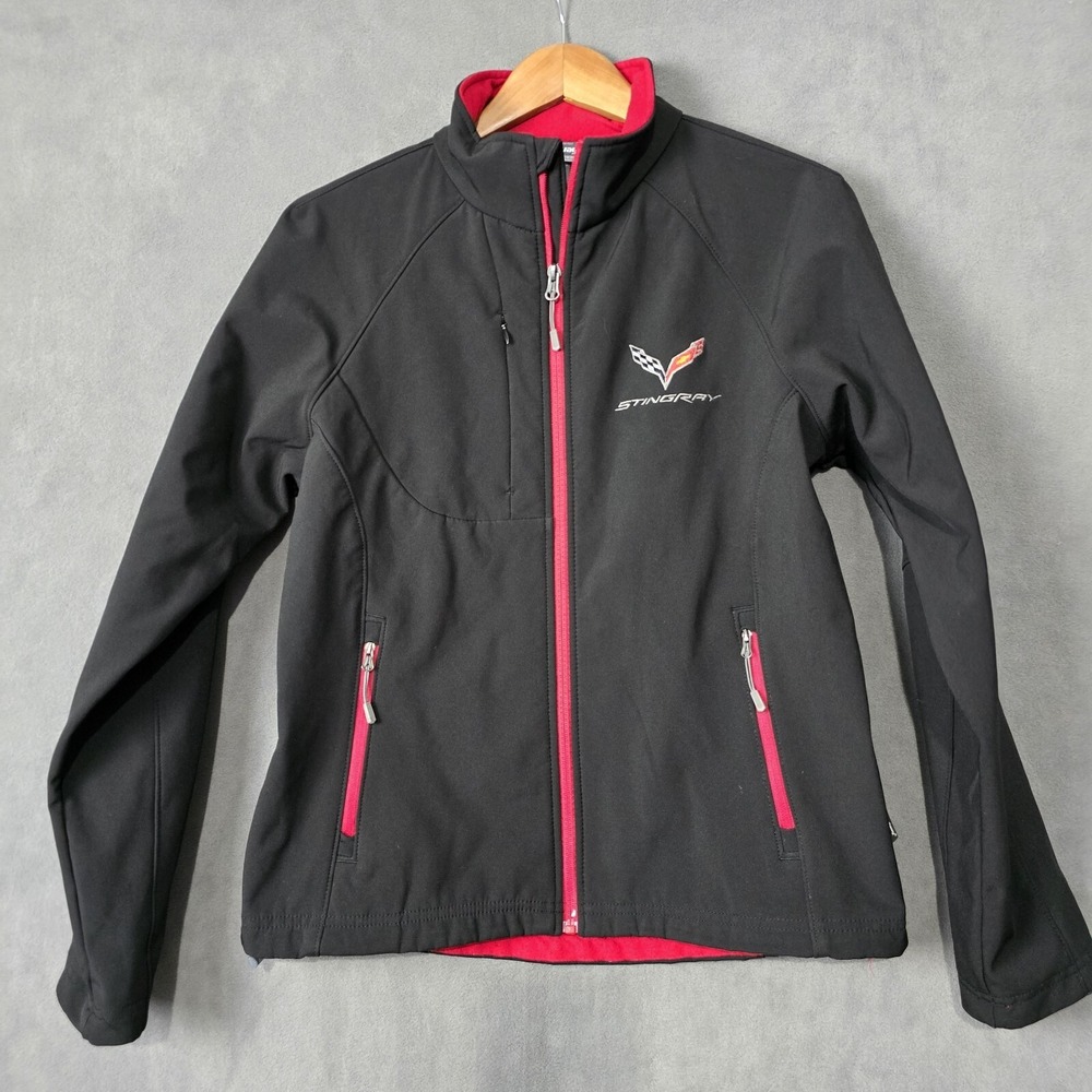 Landway Corvette Stingray Soft Shell Full Zip Black Red Jacket Size Med. Womans